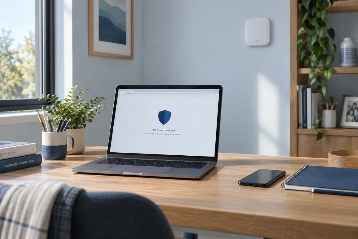 Concept visualization of internet filters for home and business wi-fi in a realistic workspace