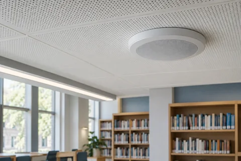 Illustrative a clean ceiling access point in a school library reading room